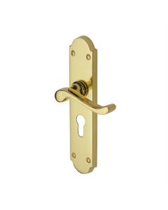Heritage Brass V757.48-PB Door Handle for Euro Profile Plate Savoy Long Design Polished Brass finish
