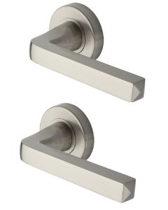 Alessa Door Handle on Round Rose Satin Nickel