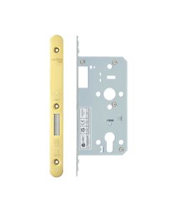 Vier VDL0055-R-PVDG Din Euro Deadlock- Backset 55mm - 2 Pc Forend - Radius - PVDG - Polished Brass Effect