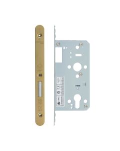 Vier VDL0055-R-PVDSB Din Euro Deadlock- Backset 55mm - 2 Pc Forend - Radius - PVDSB- Satin Brass Effect