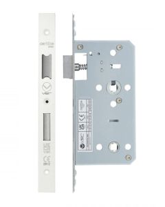 Vier VDL7855-PCW Din Bathroom- Backset  55mm - 2 Pc Forend - Square - PCW - Powder Coated White