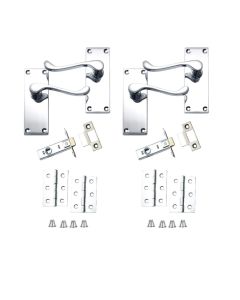 IRONZONE 2 Sets Victorian Scroll Lever on Latch Profile Backplate - Latch Pack - Polished Chrome