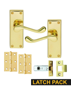 IRONZONE Victorian Scroll Lever on Latch Profile Backplate - Latch Pack - Polished Brass