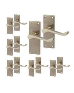 IRONZONE 6 Sets Victorian Scroll Lever on Latch Profile Backplate - Satin Nickel