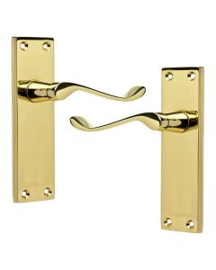 IRONZONE Victorian Scroll Lever on Latch Profile Long Backplate - Polished Brass