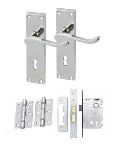IRONZONE Victorian Scroll Lever on Lock Profile Backplate - Lock Pack - Polished Chrome