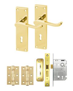 IRONZONE Victorian Scroll Lever on Lock Profile Backplate - Lock Pack - Polished Brass