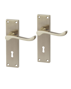 IRONZONE Victorian Scroll Lever on Lock Profile Backplate - Satin Nickel
