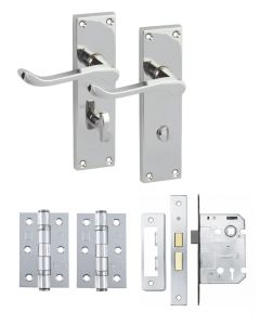 IRONZONE Victorian Scroll Lever on Bathroom Profile Backplate - Bathroom Lock Pack - Polished Chrome