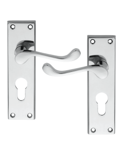 IRONZONE Victorian Scroll Lever on Euro Profile Backplate - Polished Chrome