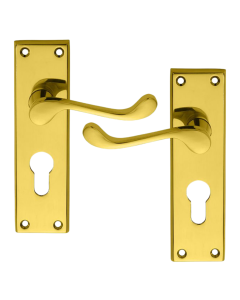 IRONZONE Victorian Scroll Lever on Euro Profile Backplate - Polished Brass