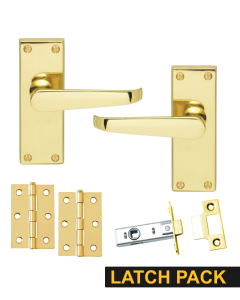 IRONZONE Victorian Straight Lever on Latch Profile Backplate - Latch Pack - Polished Brass