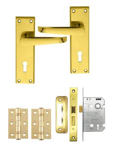 IRONZONE Victorian Straight Lever on Lock Profile Backplate - Lock Pack - Polished Brass