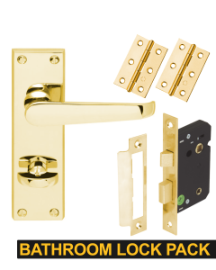 IRONZONE Victorian Straight Lever on Bathroom Profile Backplate - Bathroom Lock Pack - Polished Brass