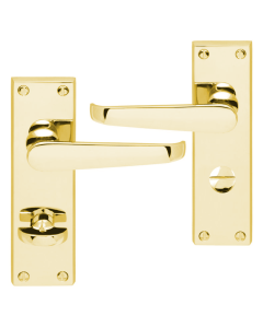 IRONZONE Victorian Straight Lever on Bathroom Profile Backplate - Polished Brass