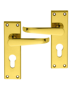 IRONZONE Victorian Straight Lever on Euro Profile Backplate - Polished Brass
