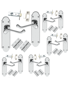 IRONZONE 5 Sets Victorian Shaped Scroll Lever on Latch Profile Backplate - Latch Pack - Polished Chrome