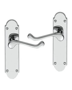 IRONZONE Victorian Shaped Scroll Lever on Latch Profile Backplate - Polished Chrome