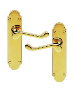 IRONZONE Victorian Shaped Scroll Lever on Latch Profile Backplate - Polished Brass