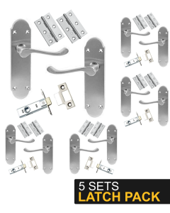 IRONZONE 5 Sets Victorian Shaped Scroll Lever on Latch Profile Backplate - Latch Pack - Satin Nickel