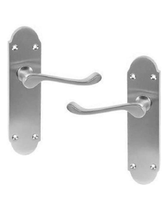 IRONZONE Victorian Shaped Scroll Lever on Latch Profile Backplate - Satin Nickel