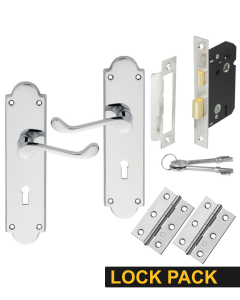 IRONZONE Victorian Shaped Scroll Lever on Lock Profile Backplate - Lock Pack - Polished Chrome