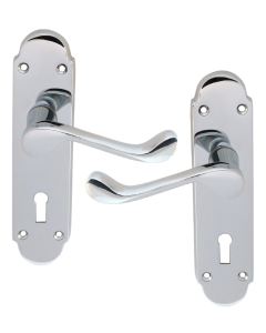 IRONZONE Victorian Shaped Scroll Lever on Lock Profile Backplate - Polished Chrome