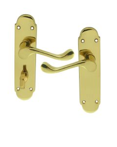IRONZONE Victorian Shaped Scroll Lever on Bathroom Profile Backplate - Polished Brass