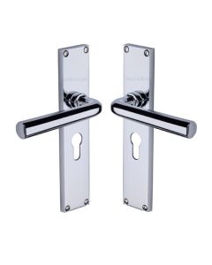 Heritage Brass Octave Euro Profile Door Handle on 200mm Plate PC Polished Chrome VT5948-PC