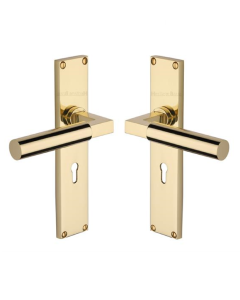 Heritage Brass Bauhaus Lever Lock Door Handle on 200mm Plate PB Polished Brass VT6300-PB