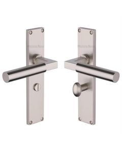 Heritage Brass Bauhaus Bathroom Set Door Handle on 200mm Plate SN Satin Nickel VT6330-SN