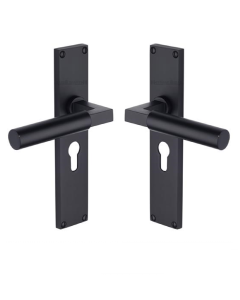 Heritage Brass Bauhaus Euro Profile Door Handle 200mm Plate BKMT Matt Black VT6348-BKMT