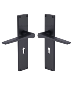 Heritage Brass Gio Lever Lock Door Handle on 200mm Plate BKMT Matt Black VT8100-BKMT