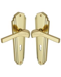 Heritage Brass WAL6500-PB Door Handle Lever Lock Waldorf Design Polished Brass finish