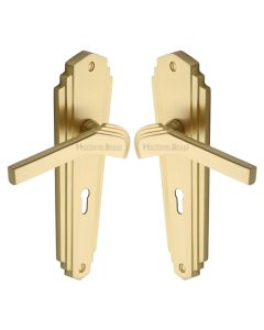 Heritage Brass WAL6500-SB Door Handle Lever Lock Waldorf Design Satin Brass finish