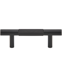 Acre & Clutton Westbrook Knurled Solid Brass Cabinet Handle, 96mm Center-to-Center, 130mm Overall, Matt Black