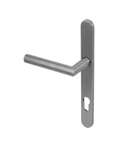 BLU, Mitre Lever Door Handle on Backplate (Unsprung), Euro Backplate 28 x 249 x 8mm, 316 Satin Stainless Steel KM070-SSS