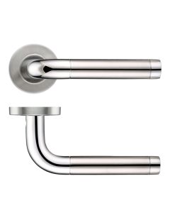 Zoo Hardware ZCS2060SSPS 19mm Radius Dual Finish Lever Door Handle - Push On Rose - 52mm Dia - Grade 201 Polished Stainless