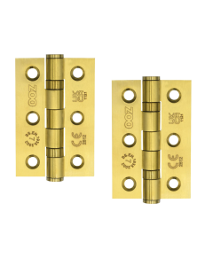 Zoo Hardware ZHSS232-PVDSB Hinges - Ball Bearing 76mm x 50mm x 2mm Square Corner -PVD Satin Brass
