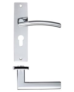 Zoo Hardware ZPZ081EPCP Amalfi Lever Euro Lock (47.5mm c/c) On Backplate - 180x43mm Polished Chrome