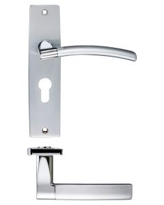 Zoo Hardware ZPZ081EPSCCP Amalfi Lever Euro Lock (47.5mm c/c) On Backplate - Dual Finish Satin Chrome / Polished Chrome