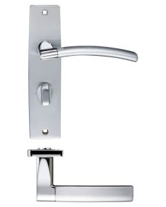 Zoo Hardware ZPZ083SCCP Amalfi Lever Bathroom (57mm c/c) On Backplate - Dual Finish -180x43mm Satin Chrome / Polished Chrome