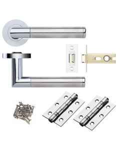 Zoo Hardware ZPZ170CPSS Luna lever Handle on round rose Latch pack set polished Chrome Satin Stainless