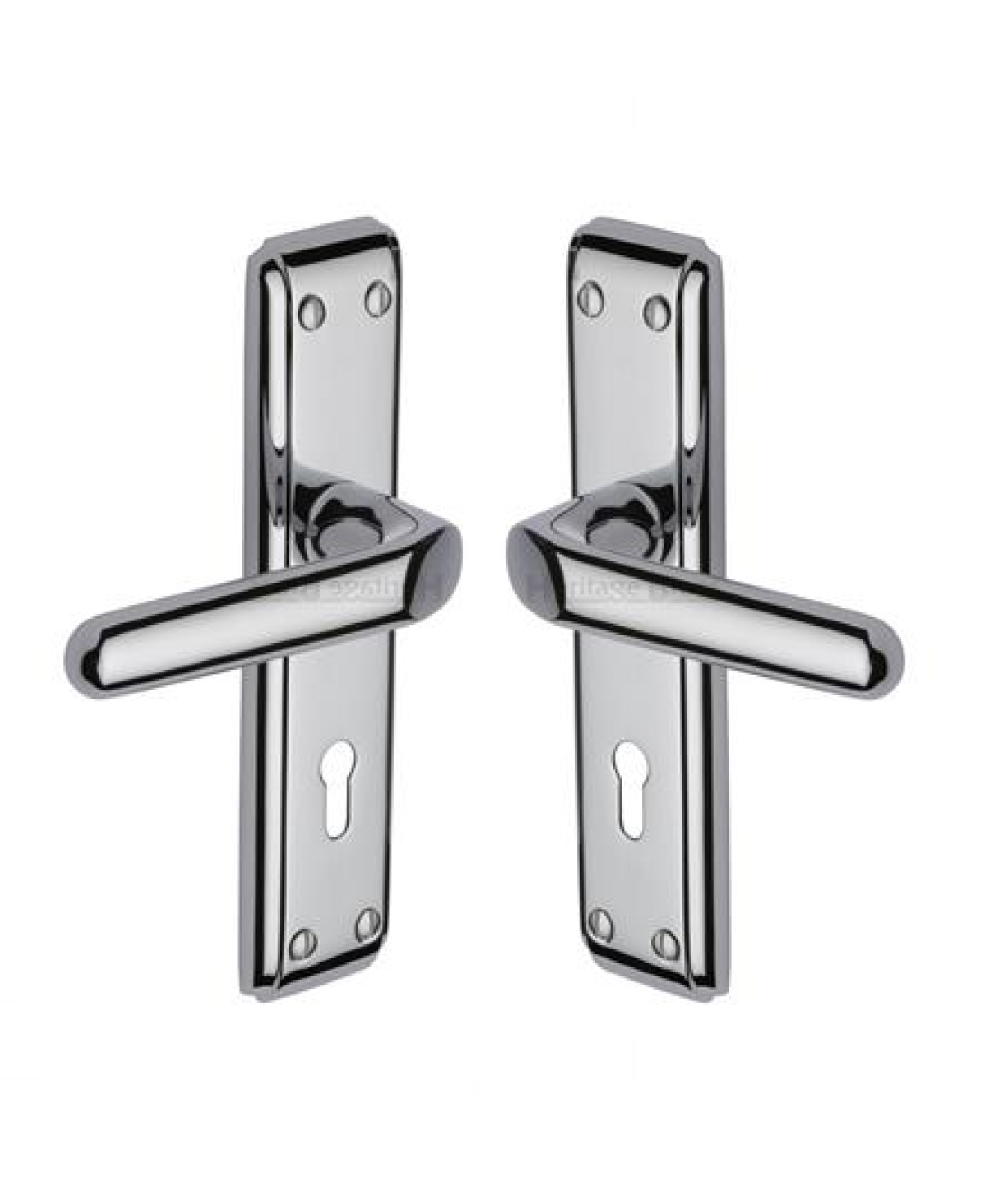 Heritage Brass DEC3000-PC Door Handle Lever Lock Deco Design Polished Chrome finish