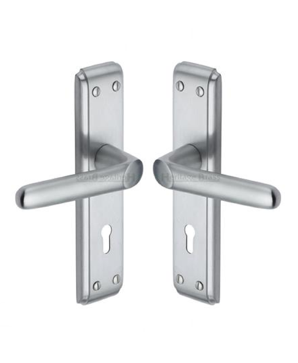 Heritage Brass DEC3000-SC Door Handle Lever Lock Deco Design Satin Chrome finish