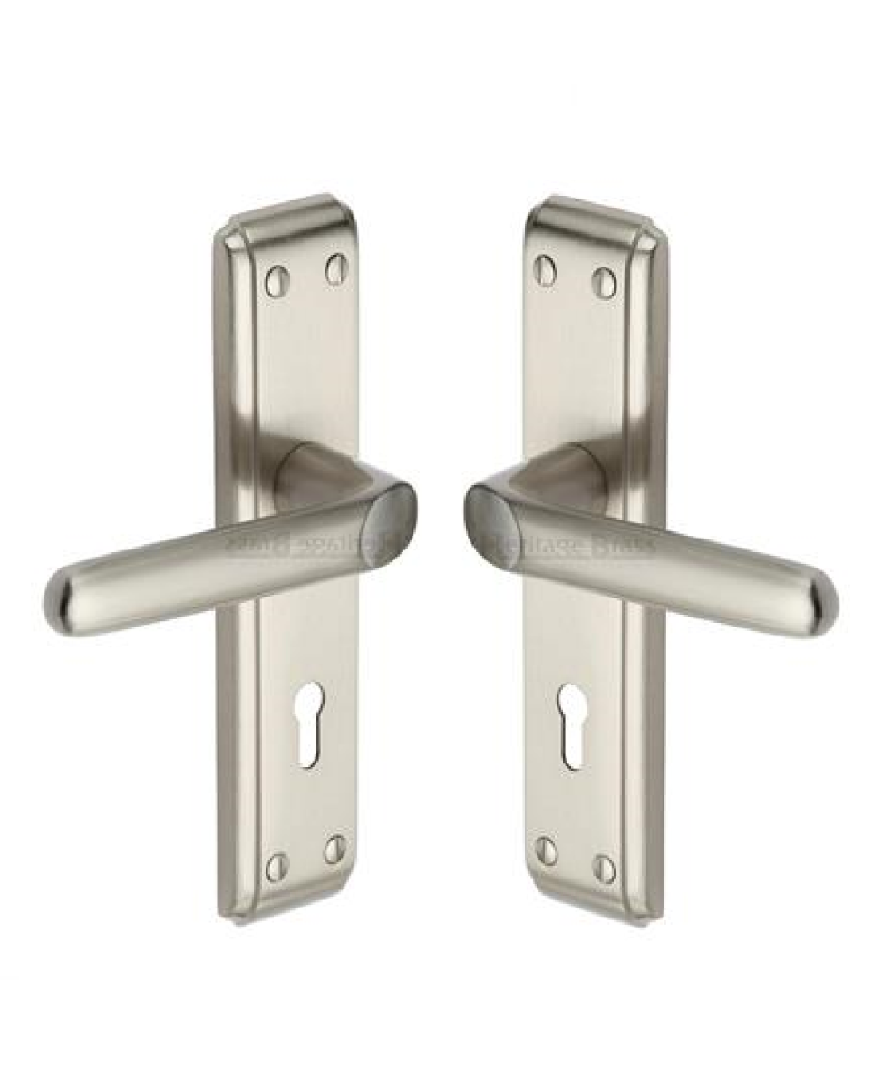 Heritage Brass DEC3000-SN Door Handle Lever Lock Deco Design Satin Nickel finish