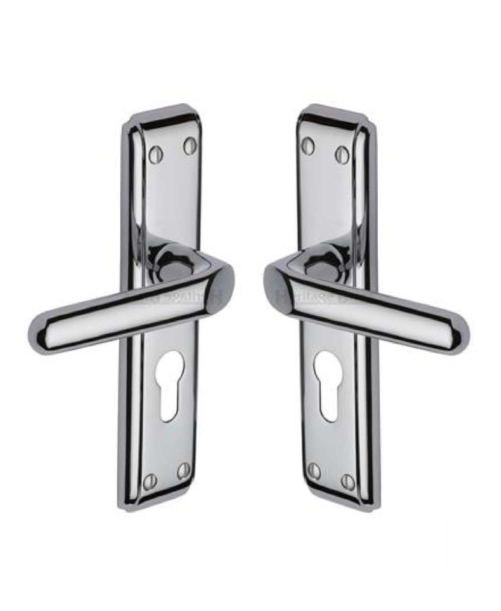 Heritage Brass DEC3048-PC Door Handle for Euro Profile Plate Deco Design Polished Chrome finish