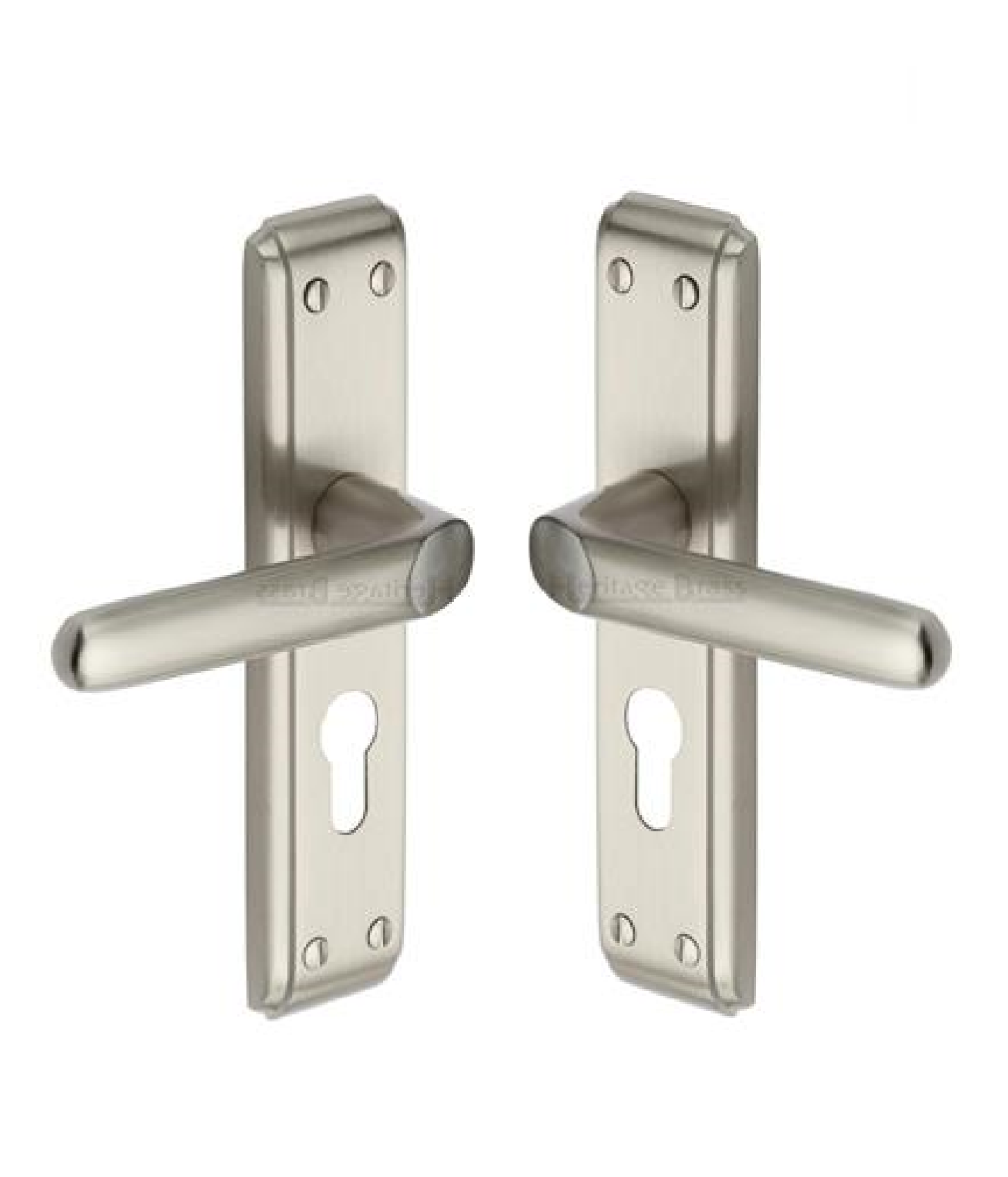 Heritage Brass DEC3048-SN Door Handle for Euro Profile Plate Deco Design Satin Nickel finish