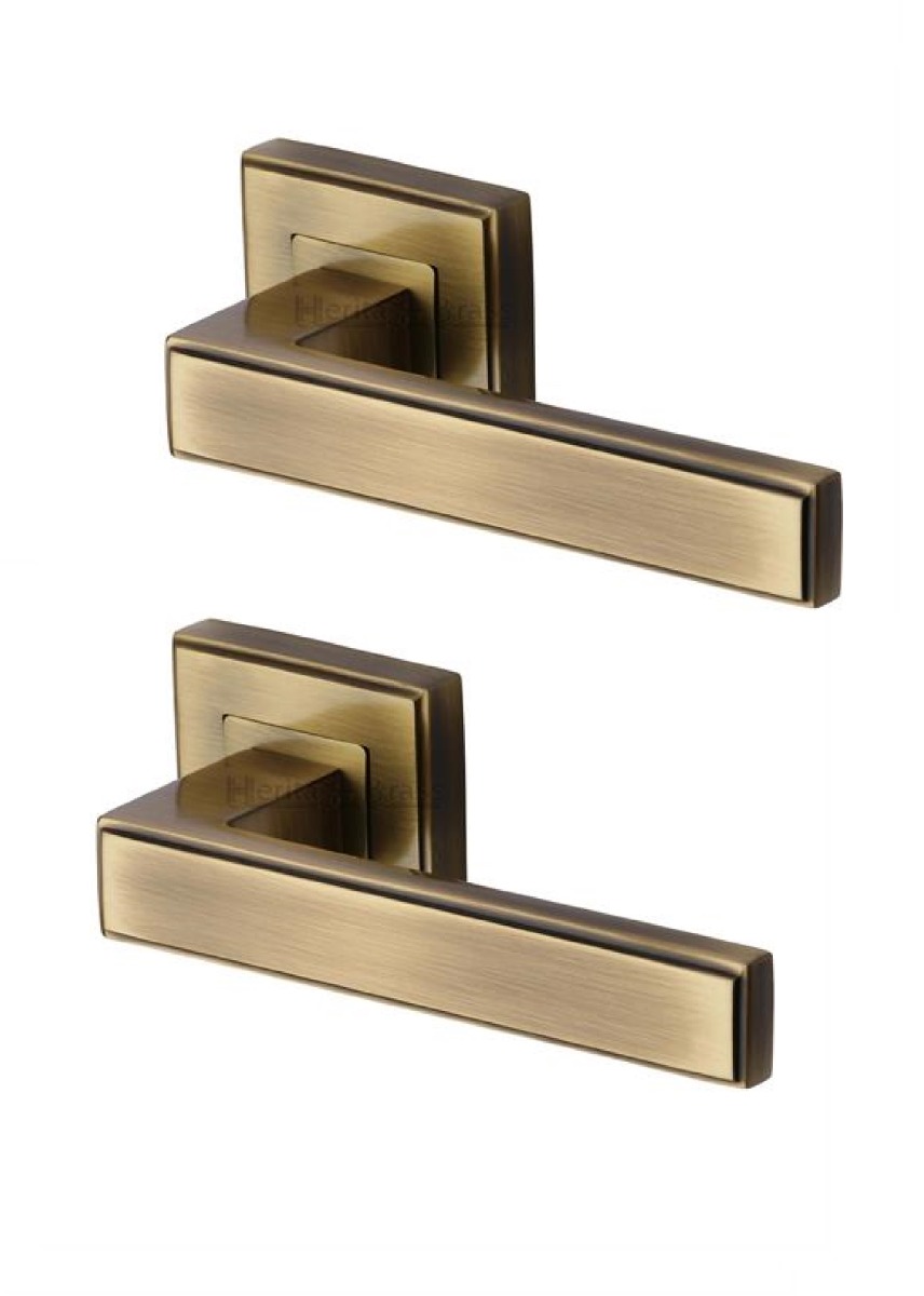 Heritage Brass DEC5430-AT Door Handle Lever Latch on Square Rose Linear SQ Design Antique finish