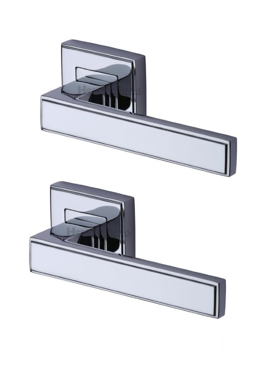 Heritage Brass DEC5430-PC Door Handle Lever Latch on Square Rose Linear SQ Design Polished Chrome finish